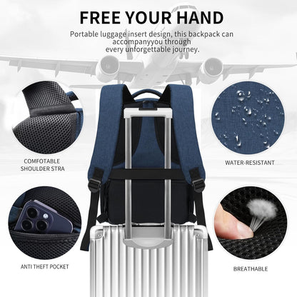 Blue Backpacks for Men, Backpack for School, School Backpack for Boys Teens, 15.6 inch Laptop Back Pack with USB Charging Port, College Book Bag, Business Work Travel Bookbag, mochilas para hombres