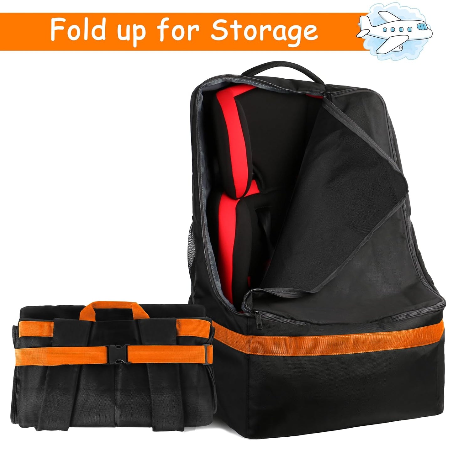 YOREPEK Car Seat Travel Bag, Padded Car Seats Backpack for Air Travel, Heavy Duty Gate Check Carseat Travel Bag for Airplane, Airport Gate Check Bag (Orange)