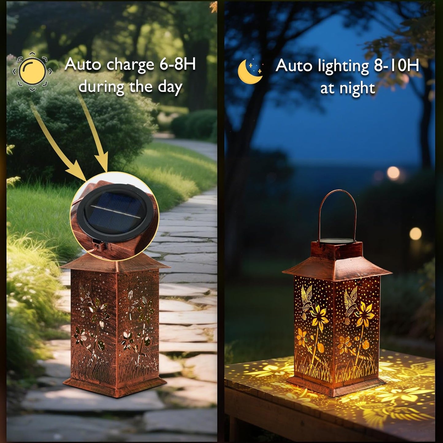 Homemory Hummingbird Solar Lanterns Waterproof, Metal Hanging Hollowed-Out Metal Decor Lantern, LED Outdoor Decoration for Outside LED Lanternse for Yard, Backyard, Porch, Lawn