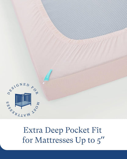 PurComfy Supersoft Pack and Play Sheets Fitted, Premium Bamboo Viscose Mini Crib Sheets, Pack N Play Mattress Sheets, Graco Playard Baby Sheets Neutral for Boys Girls, 5'' Deep Pocket 2-Pack