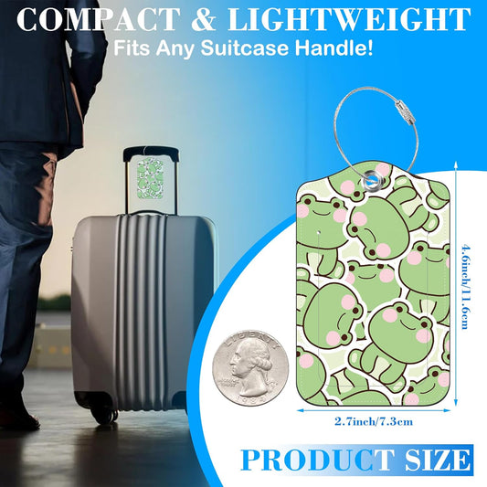 Cute Frog Luggage Tags for Suitcases Leather Travel Tags for Luggage ID Label with Privacy Cover and Stainless Steel Loop for Men Women Suitcase Backpack, Set of 2