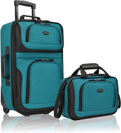 U.S. Traveler Rio Fabric Expandable Carry-on Luggage, Rolling Suitcase, Teal, 2 Wheel Set