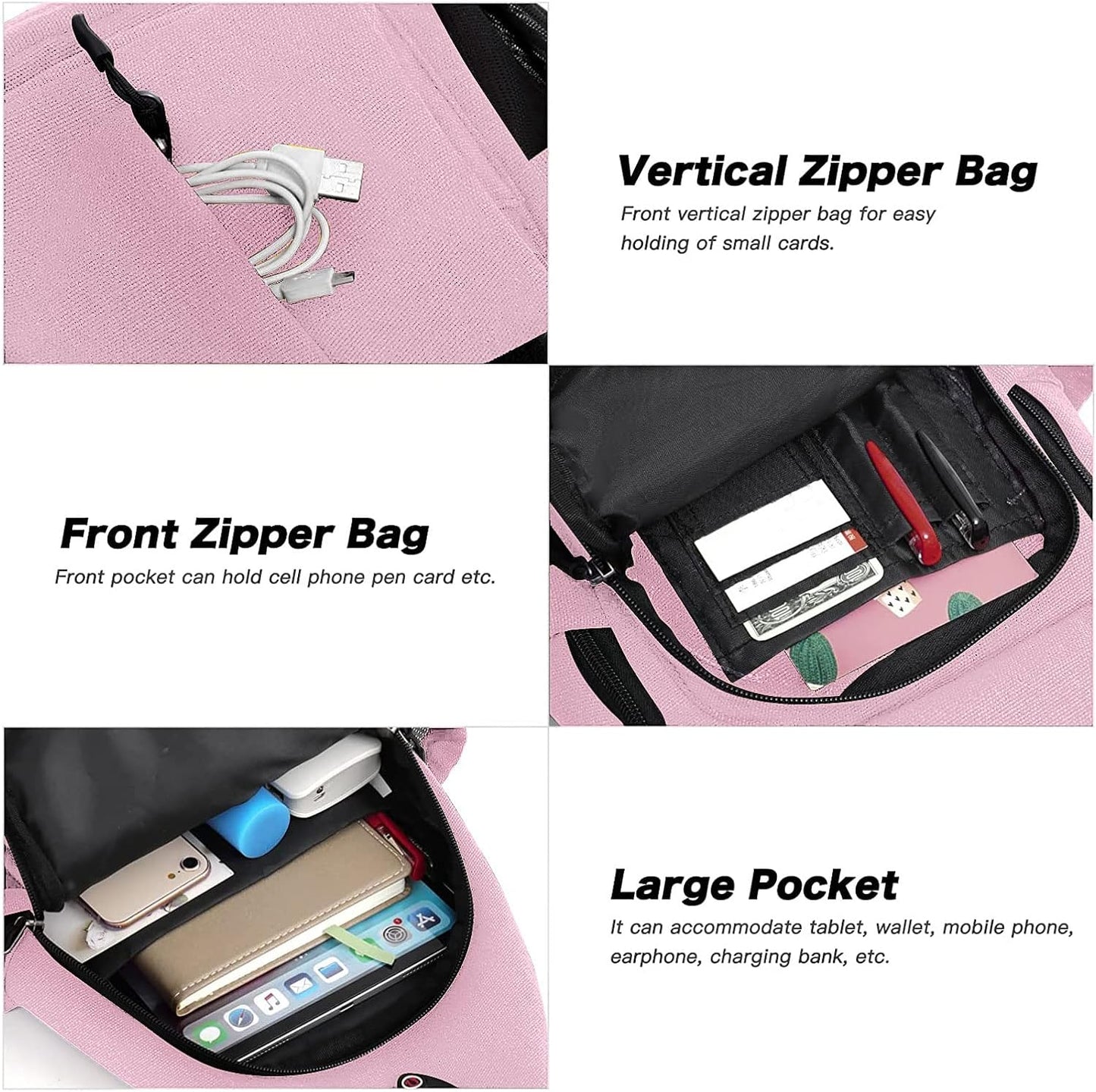 MOSISO Sling Backpack,Canvas Crossbody Hiking Daypack Bag with Anti-theft Pocket, Pink