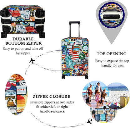 Explore Land Travel Luggage Cover Suitcase Protector Fits 23-26 Inch Case (Statue of Liberty, M)