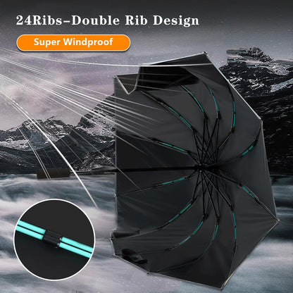 Large Double-Ribs Umbrella Automatic Folding Umbrella for Women Men, Travel, UPF 50+ UV Protection