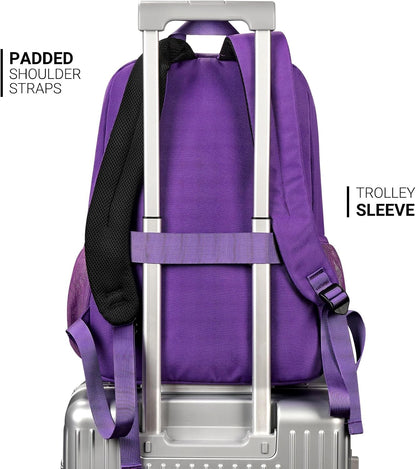 ZORFIN 26L Backpack for College, and Travel: Water Resistant Bookbag - Purple