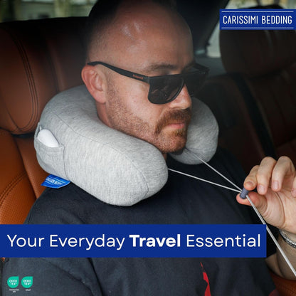 Travel Pillow with Bag – Compact Memory Foam Neck Pillow for Airplane, Car and Office – Ergonomic Design for Travel Comfort and Shoulder & Neck Support