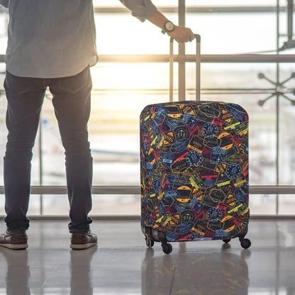 Explore Land Travel Luggage Cover Suitcase Protector Fits 23-26 Inch Case (Stamp, M)