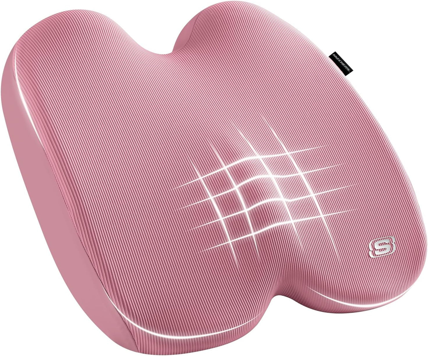 Skechers Memory Foam Seat Cushion,Ribbed Fabric Office Chair Cushion for Tailbone Pain Relief,Butt Pillow for Office Chair,Car Seat Cushion,Long Sitting Office Workers,and Car Drivers,Pink