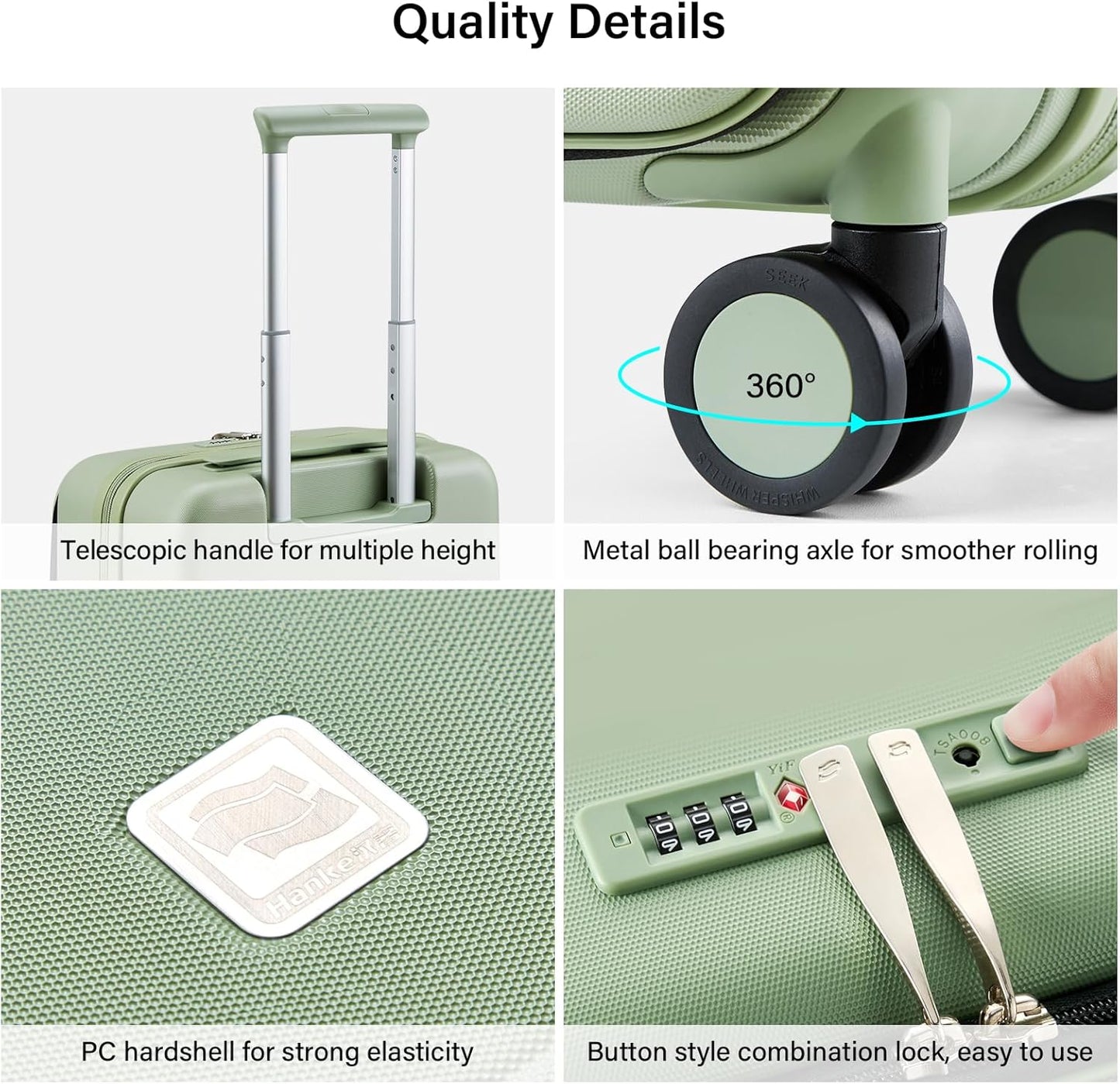 Hanke Hardside Expandable Carry On Luggage, 20 Inch Top Opening Trunk Luggages with Spinner Wheels, All-PC Hard Shell Carry-On Suitcase, Lightweight & TSA Airline Approved (Bamboo Green, 46L)