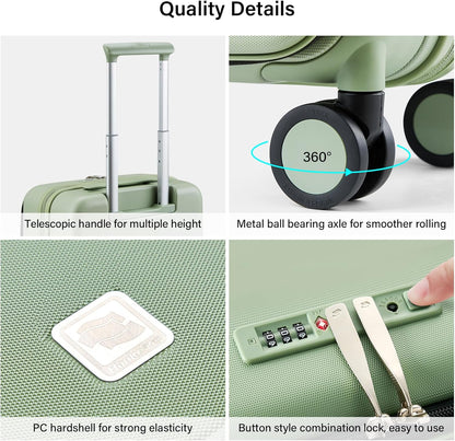 Hanke Hardside Expandable Carry On Luggage, 20 Inch Top Opening Trunk Luggages with Spinner Wheels, All-PC Hard Shell Carry-On Suitcase, Lightweight & TSA Airline Approved (Bamboo Green, 46L)