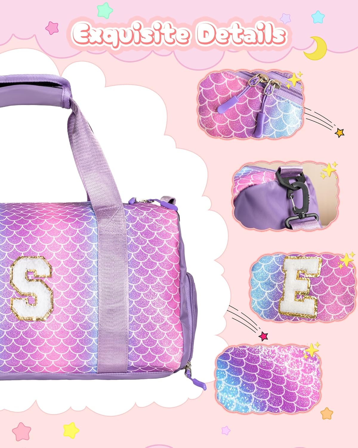 Christmas Gifts for Kids-Girl Gym Bag with Shoe Compartment, Kid Personalized Weekender Overnight Bags, Initial Travel Tote with Makeup Pouch, Graduation Gift for Girls (Letter Y)