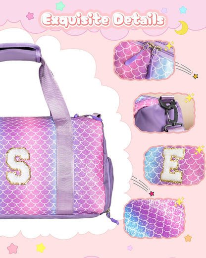 Valentines Day Gifts for Her-Girl Gym Bag with Shoe Compartment, Kid Personalized Weekender Overnight Bags, Initial Travel Tote with Makeup Pouch, Girls Kids Easter Gift (Letter V)