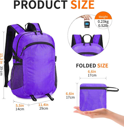 Small Hiking Daypack,15L Water-Resistant Hiking Backpack Packable Lightweight Travel Day Pack for Women Men (Purple, Small)