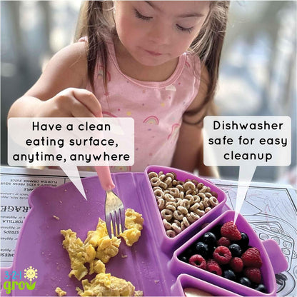 On-The-Go Snack Mat – Baby Silicone Travel Dining Placemat – Portable Silicone Toddler Plate – Reusable Snack Container with 3 Compartments and Lids for 6 Months + (Watermelon)