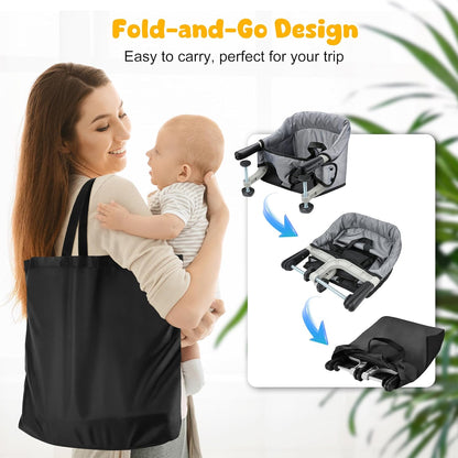 Hook On Chair with Removable Dining Tray,Folding Baby Chair, Portable Table High Chair with Storage Bag for Indoor/Outdoor, Grey