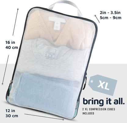 Large Packing Cube Set with See Through Mesh- Compression Packing Cubes Travel Organizers by TRIPPED Travel Gear (Dusty Teal)