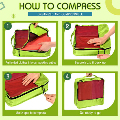 5 Pcs Packing Cubes for Suitcase Large Travel Cubes Carry on Luggage Organizer Bags for Clothes Accessories(Mixed,Green)