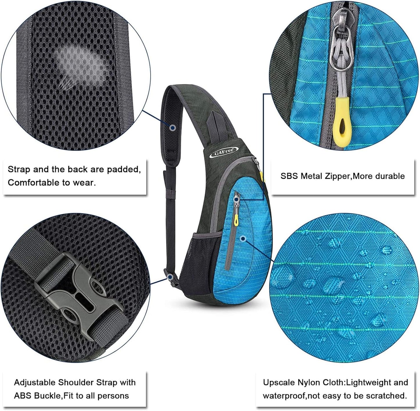 G4Free Sling Bag for Men Women, Small Crossbody Backpack Lightweight Chest Shoulder Bags for Travel, Outdoor and Sports (Light Blue)