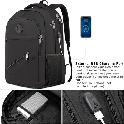 Black Backpack, School Backpacks for Teen Boys & Girls, Student Bookbag Fits 17.3 Inch Laptop with USB Charging Port, Water Resistant Travel Backpack, Sturdy Anti Theft Computer Bag Gifts Men Women