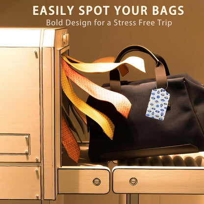 Blue Evil Eyes Hamsa Hand Luggage Tags for Suitcase,Luggage Tag with Stainless Steel Loop Privacy Cover Id Label Travel Bag Luggage Identifiers for Women Men Travel,Set of 2