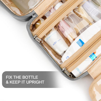 Travel Hanging Toiletry Bag for Women and Men, with 8 Leak Proofing Silicone Bottle Covers, Waterproof Makeup Accessories, Cosmetic Essentials, Cruise Ship Toiletries Bag with Jewelry Organizer, Pink