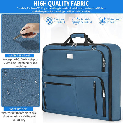 AKOZLIN Travel Luggage Garment Bag Foldable Hanging Suit Bag with Shoulder Strap For Men Women Business Blue