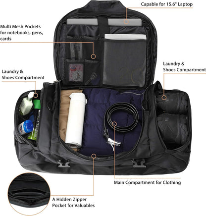 Ubon Large Duffel Bag Weekender Bags with Shoe Compartments 4-Way Sports Gym Backpack with Padded Straps Camping Traveling Duffle Bag