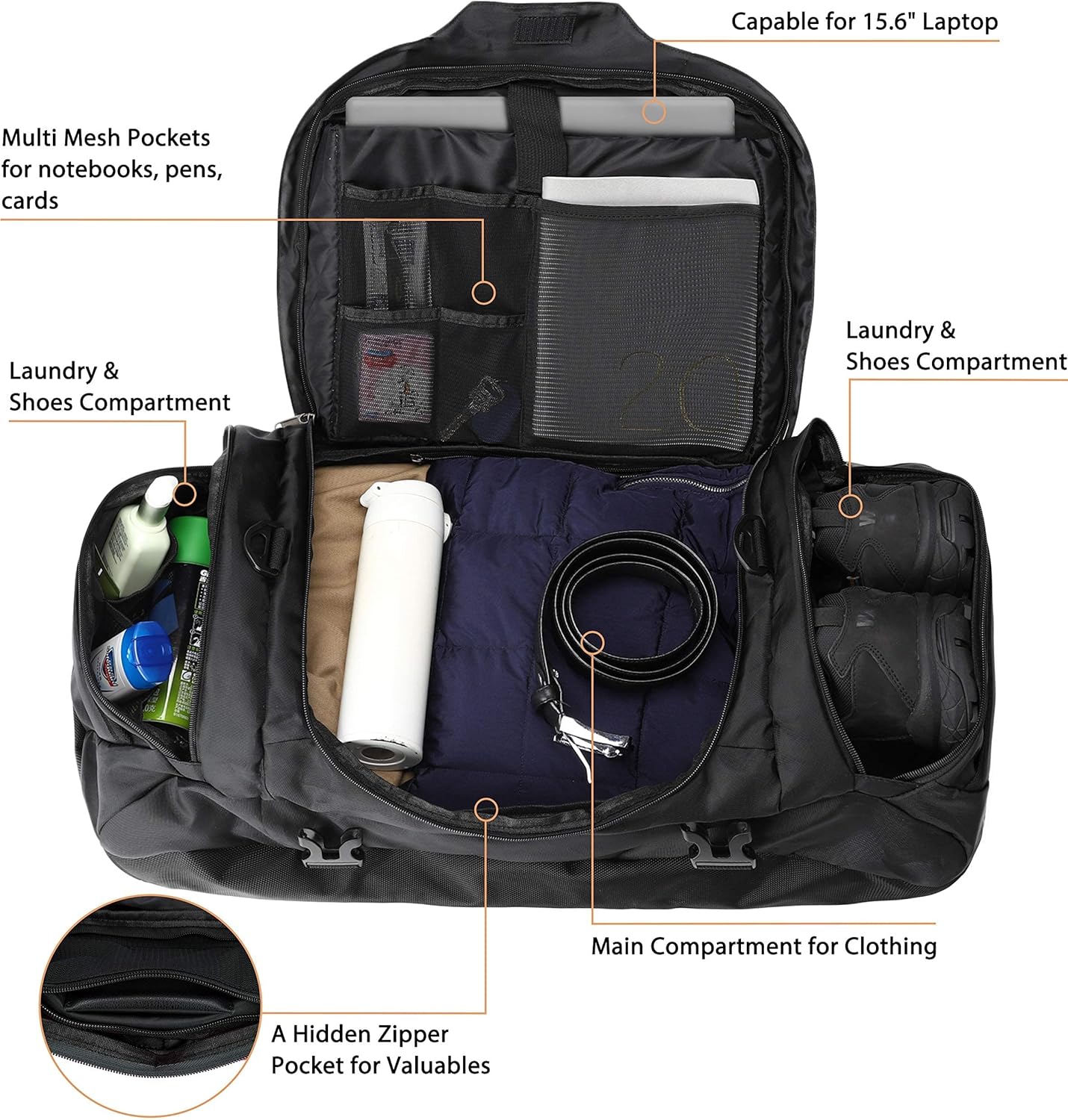 Ubon Large Duffel Bag Weekender Bags with Shoe Compartments 4-Way Sports Gym Backpack with Padded Straps Camping Traveling Duffle Bag