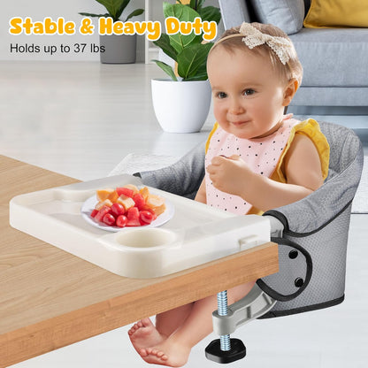 Hook On Chair with Removable Dining Tray,Folding Baby Chair, Portable Table High Chair with Storage Bag for Indoor/Outdoor, Grey