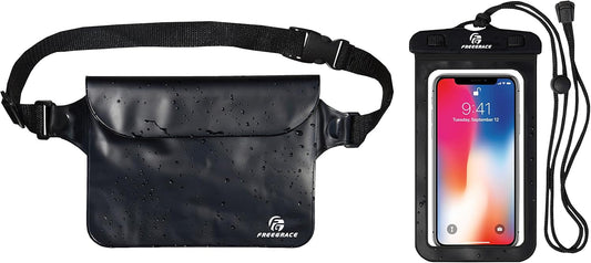 Freegrace Waterproof Pouches with Waist Strap / Pouch Case Bundle Set- Keep Your Phone & Valuables Dry and Safe - Waterproof Dry Bags for Boating Swimming Snorkeling Kayaking Beach Water Parks Pool