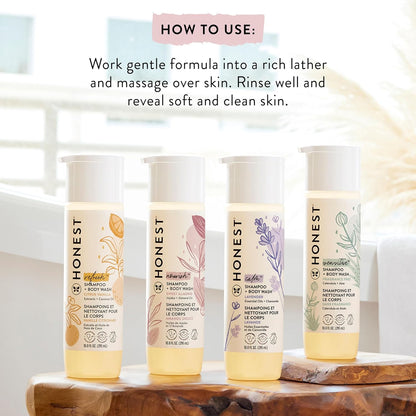 The Honest Company 2-in-1 Cleansing Shampoo + Body Wash | Gentle for Baby | Naturally Derived, Tear-free, Hypoallergenic | Lavender Calm, 18 fl oz