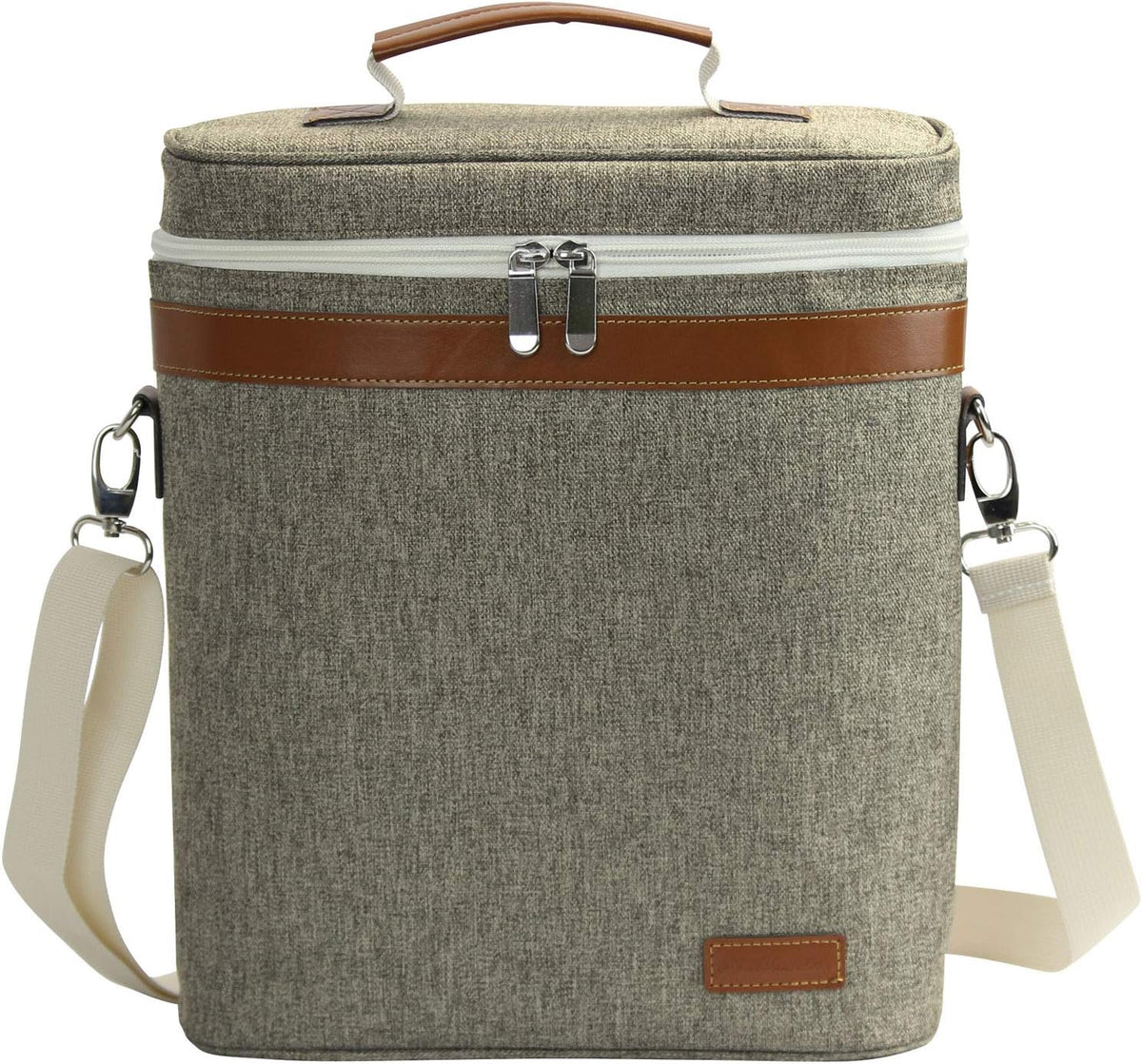ZORMY 3 Bottle Insulated Wine Tote Cooler Bag, Portable Carrier with Corkscrew Opener and Shoulder Strap for Beach Travel Picnic, Unique Gift for Wine Lovers, Brushed Khaki