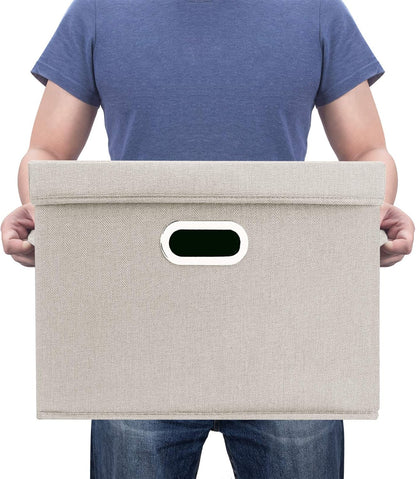 TYEERS Large Storage Bins with Lids, Collapsible, Washable, Fabric Storage Boxes for Organizing, 17.3x11.8x11.4 inches, 3 Pack, Beige