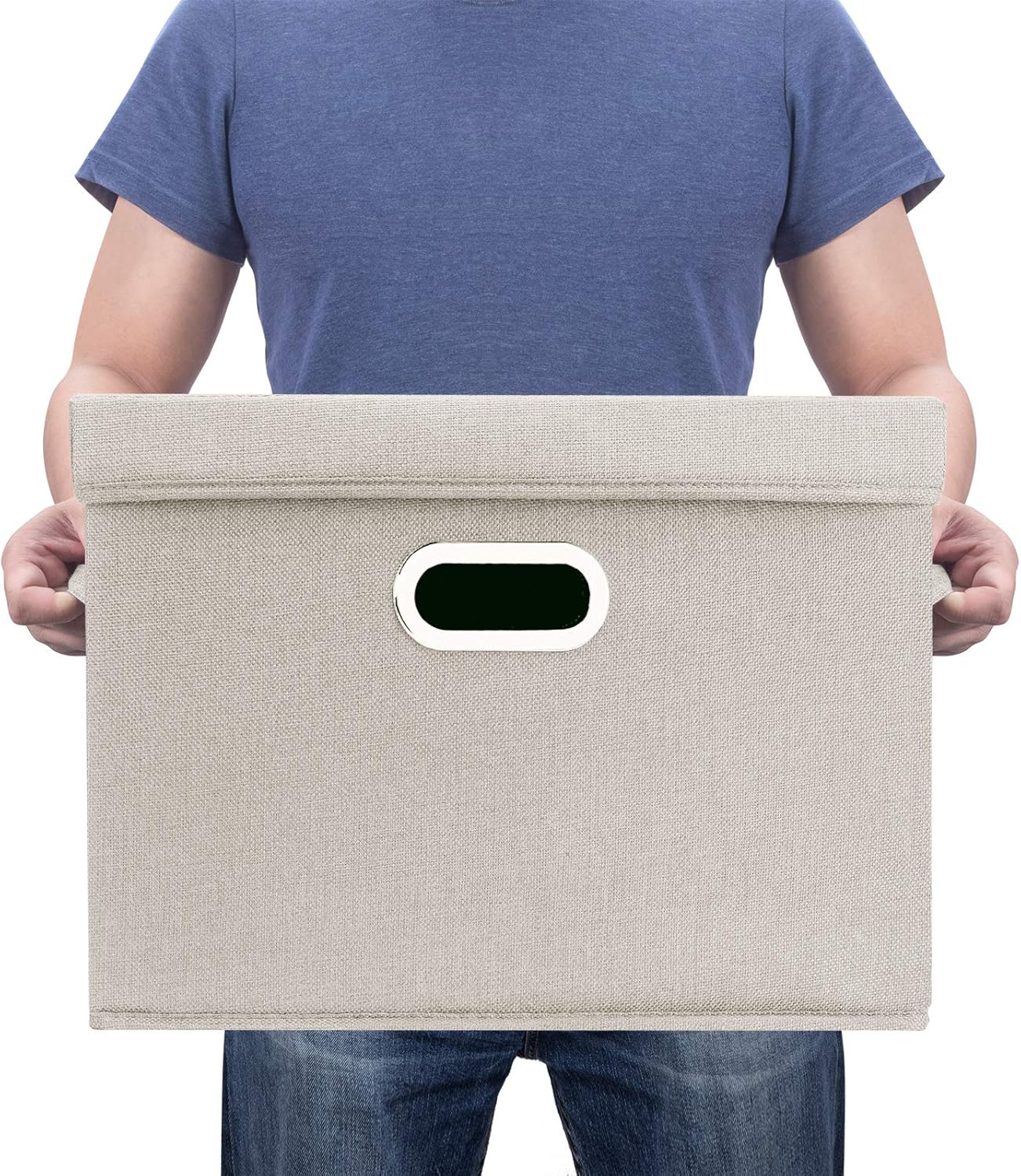 TYEERS Collapsible Storage Bins With Lids, Large Fabric Storage Boxes - 2 Pack - Beige