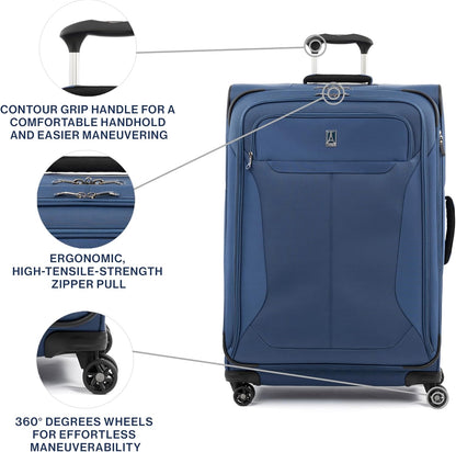 Travelpro Tourlite Softside 29" Expandable Luggage with 4 Spinner Wheels, Lightweight Suitcase, Checked Large, Blue