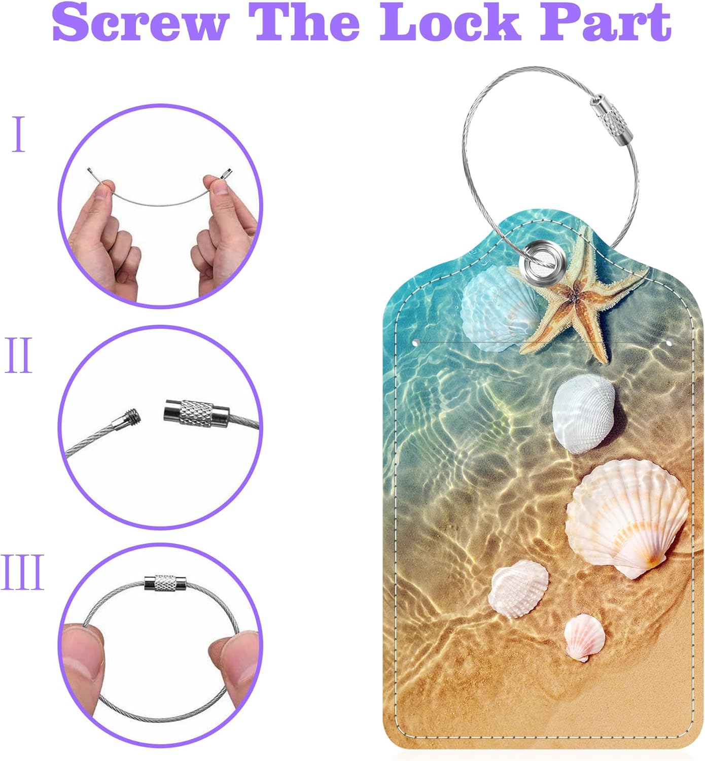 Luggage Tags for Suitcase Starfish and Seashell in Sea Water 2 PCS Leather Travel Cruise Luggage Tag with Stainless Steel Loop Name ID Label Privacy Cover for Women Men Travel Bag Labels Set