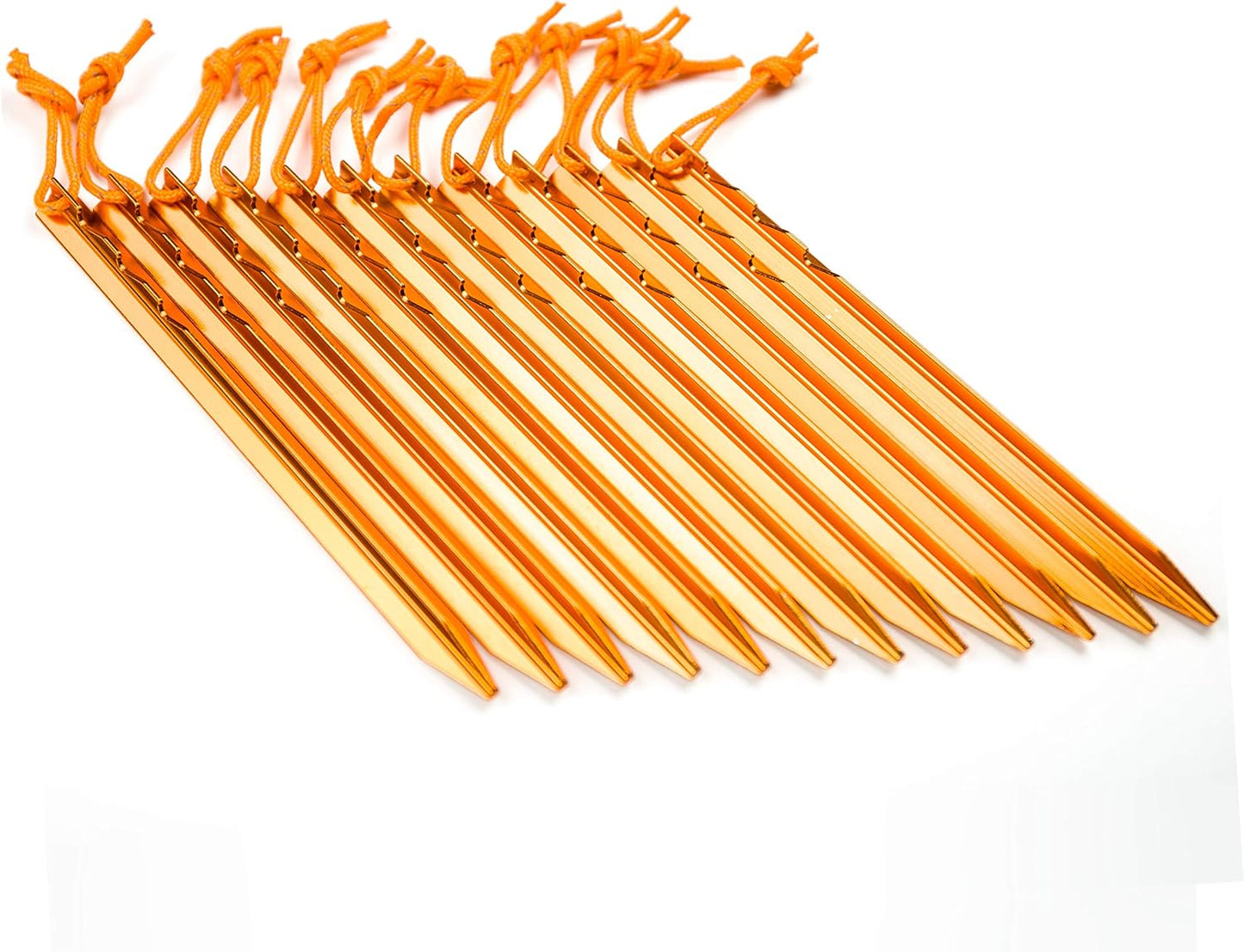 Aluminum Alloy Tent Stakes Pegs, 12-Pack Aluminum Ground Pegs with Reflective Pull Ropes, Lightweight Metal Stakes Pegs for Camping Tents Hammocks