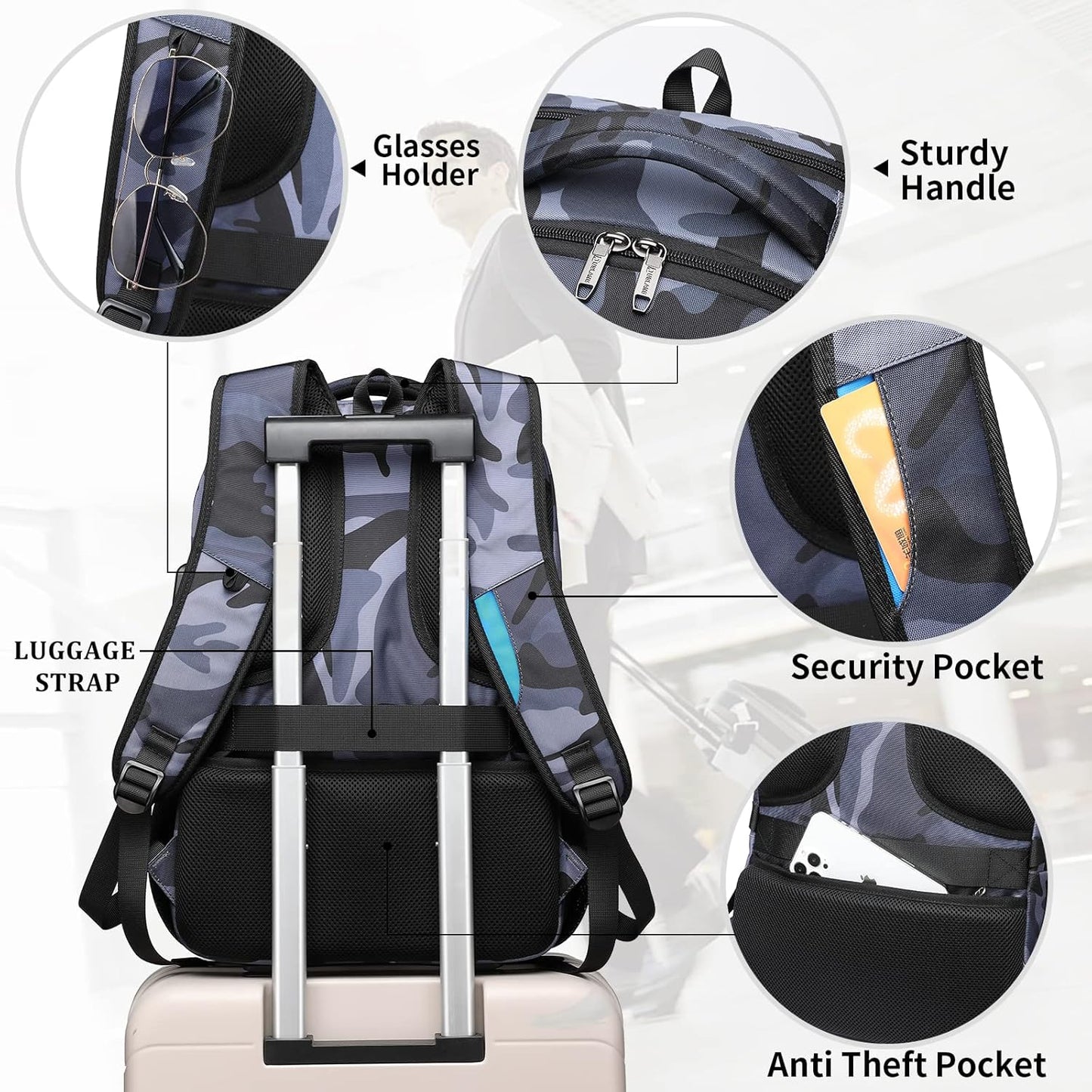 DUSLANG 17 Inch Travel Laptop Backpack Water Resistant Hiking Backpack for Men Laptop Bag with USB Charging Port,Camouflage green