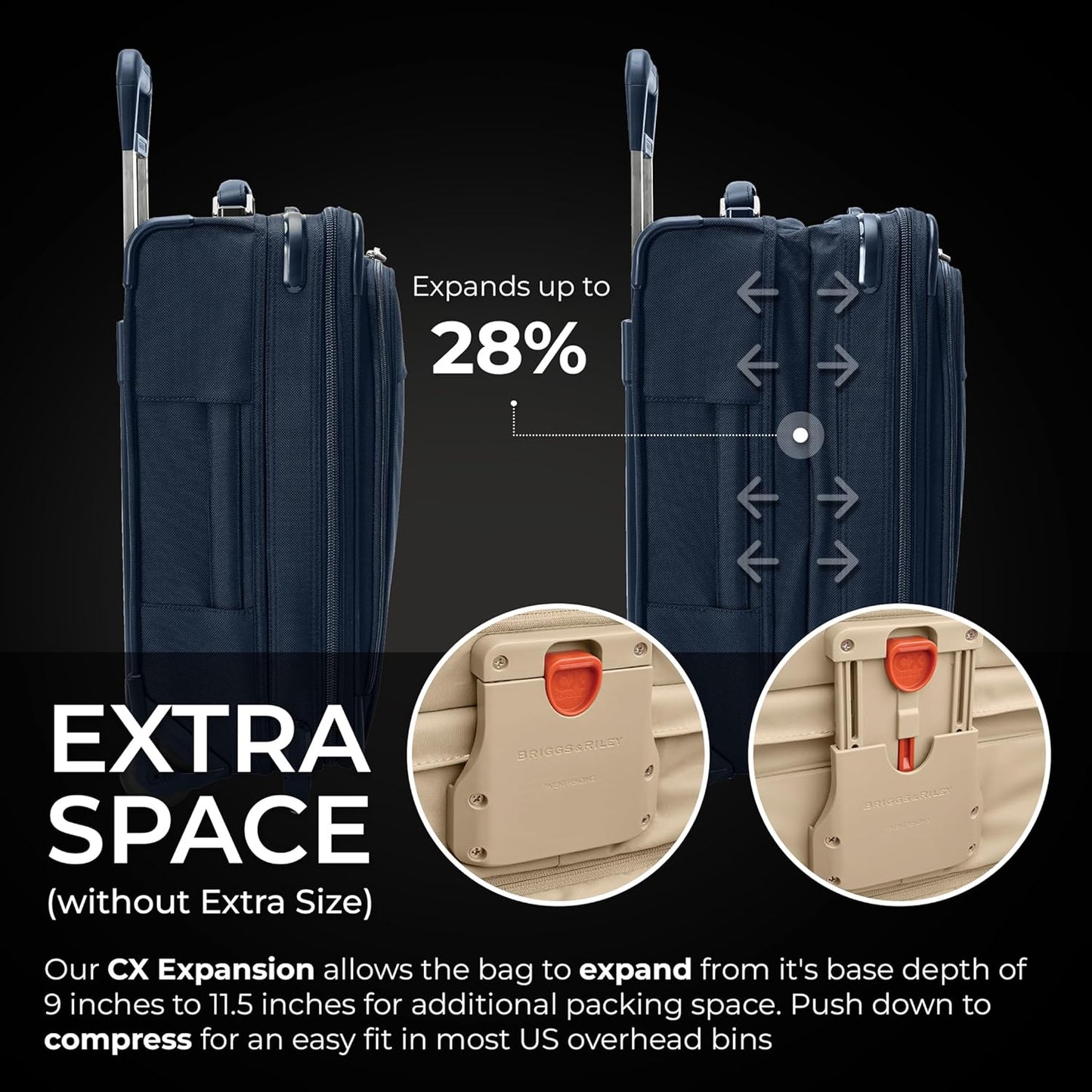 Briggs & Riley Essential 22" Carry On Expandable Spinner - Luggage for Travel, Suitcases with Wheels, Softside Rolling Bag for Men & Women, Self-Repairing Zipper - Baseline Collection, Navy