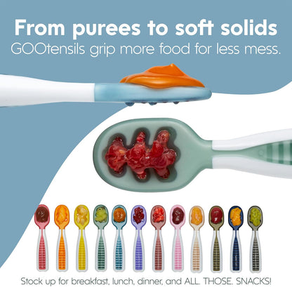 NumNum Baby Spoons Set, Baby Essentials Pre-Spoon GOOtensils for 6+ Months, First Stage Self-Feeding Spoons for Baby Led Weaning (BLW), Silicone Toddler Utensils, BPA-Free, 6 Pack Beach Party