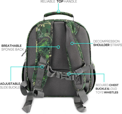 mibasies Boys Backpack 5-8: Lightweight Kids Backpacks Boys - Boy Bookbag for Elementary School - Green Dinosaur