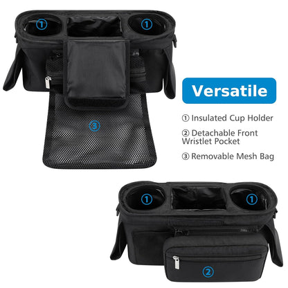 Accmor Universal Stroller Organizer with Insulated Cup Holder Detachable Phone Bag and Shoulder Strap,Stroller Bag Caddy Organizer Fits for Uppababy, Baby Jogger, Britax Strollers
