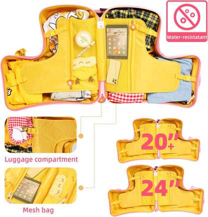 Kids' Lightweight Ride on Luggage with Spinner Wheels & Foldabe Design (Pink Duck, 24"+ Aged 3-12 Toddler)