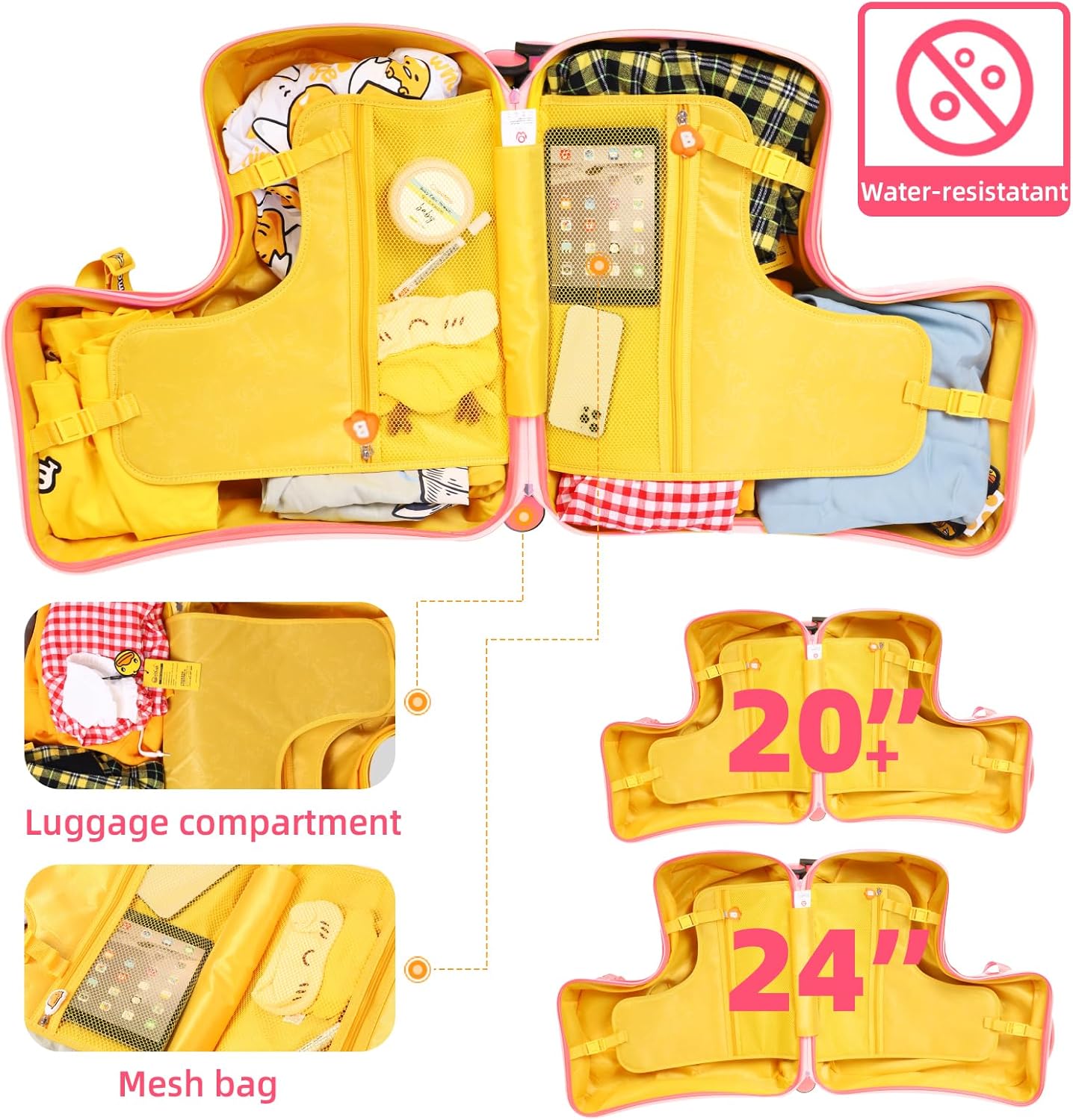 Kids' Lightweight Ride on Luggage with Spinner Wheels & Foldabe Design (Pink Donut, 20"+ Aged 1-3 Toddler)