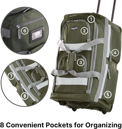 Olympia U.S.A. 29 inch Jumbo Size 8 Pockets Wheeled Rolling Duffel Bag Water Resistant Luggage Lightweight Travel Suitcase with Retractable Handle