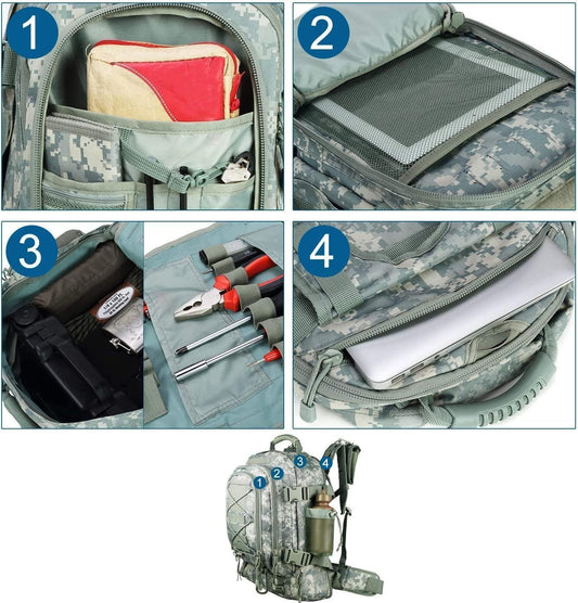 Large Tactical Backpack for Men Military Backpack with DIY System for Travel, Work,Camping,Hunting,Hiking,Sports (Camo A)