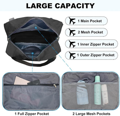 For Spirit Airlines Personal Item Bag 18x14x8 in Underseat Carry-on Luggage foldable Travel Duffle Bag for Airplanes(30L, Black)