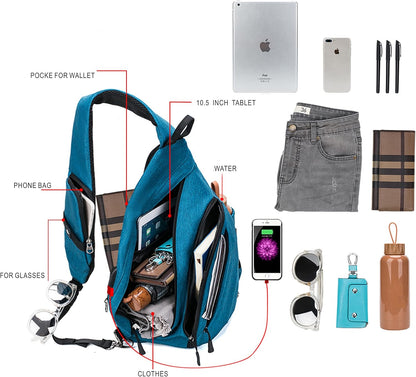 Water-Proof Sling bag/Crossbody Backpack/Shoulder Bag with USB Charging Port for Travel, Hiking, Cycling, Camping