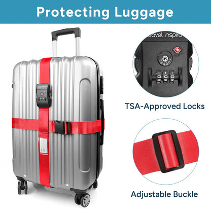 Travel Inspira TSA Lock Luggage Straps for Suitcases | Anti-Burst Protection, High Visibility Color, Easy Identification | Adjustable Heavy-Duty Belt for 20-32 Inch Suitcases